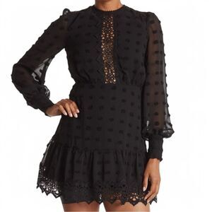 Love By Design Black Swiss Dot Chiffon Lace Trim Cocktail Dress - M
